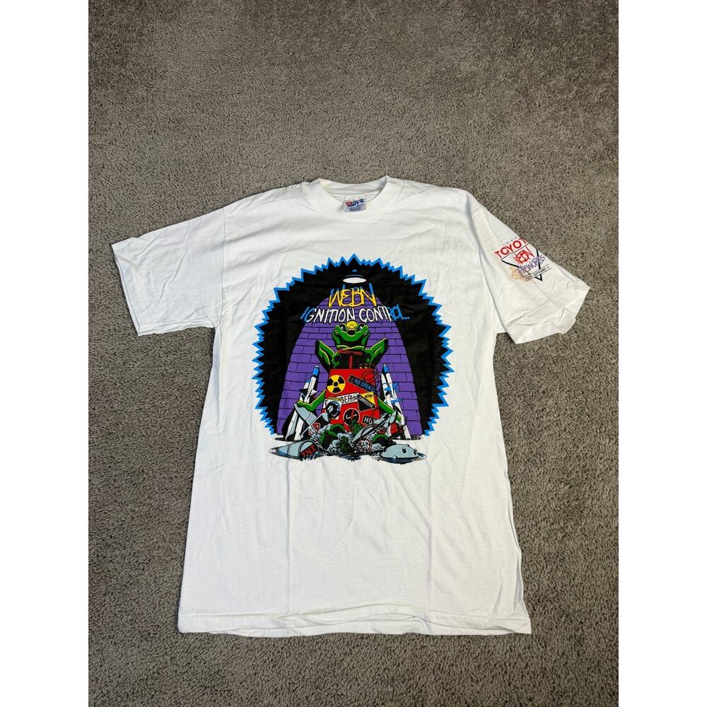 Vintage 90s Webn Fireworks Shirt M White Frog Ignition Control Single Stitch 1